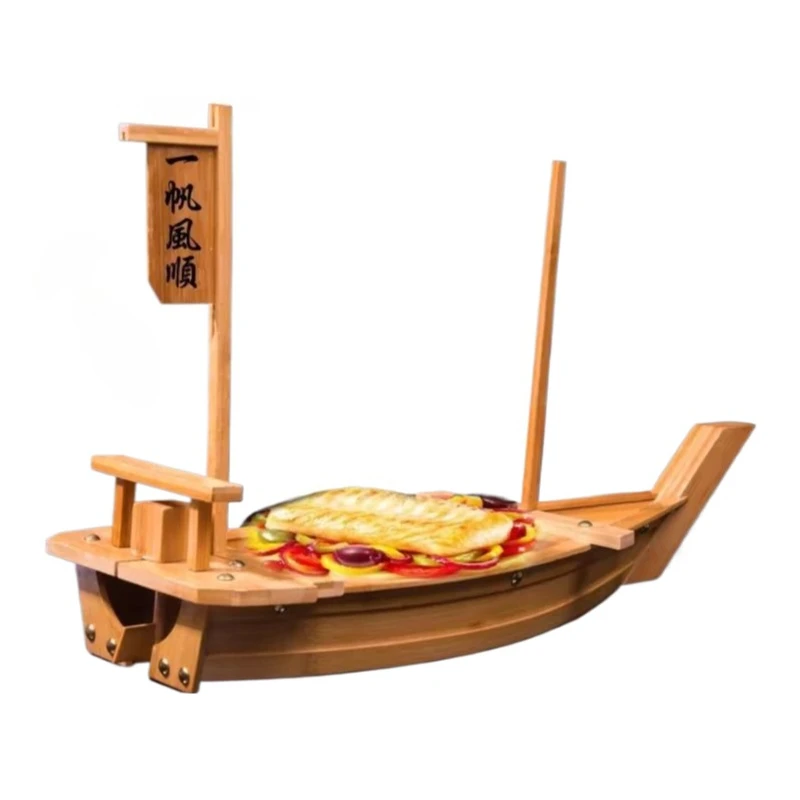 

Japanese Style Wooden Boat Shaped Dinner Plates for Sushi Sashimi Seafood Dish Arrangement Elegant Ryotei Use Kitchen Tableware
