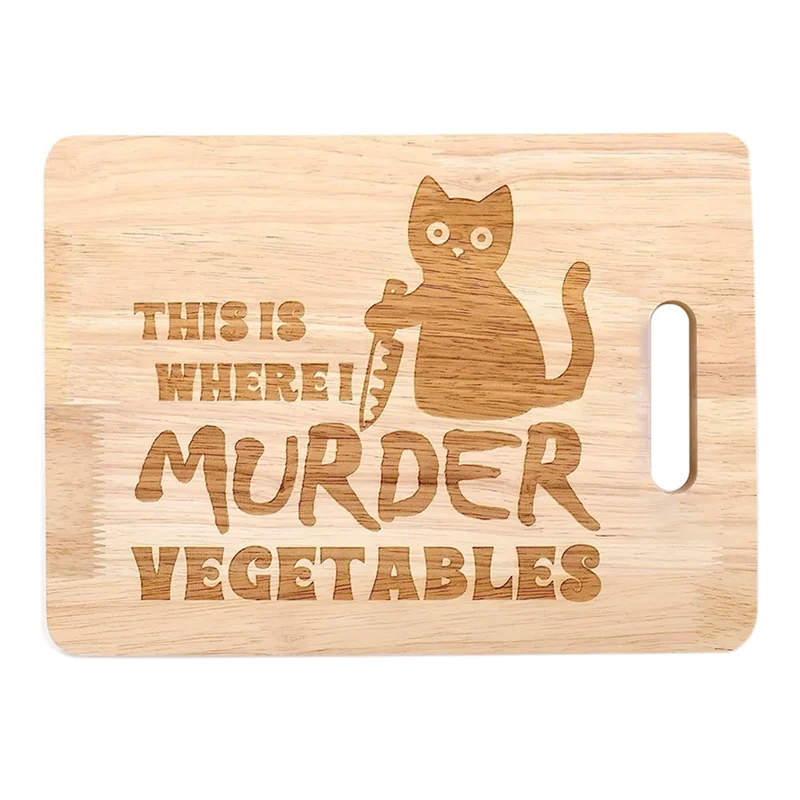 Funny Black Cat Cutting Board This is Where I Murder Vegetable Wooden Food Serving Tray Dethawing Engraved Vegan HY