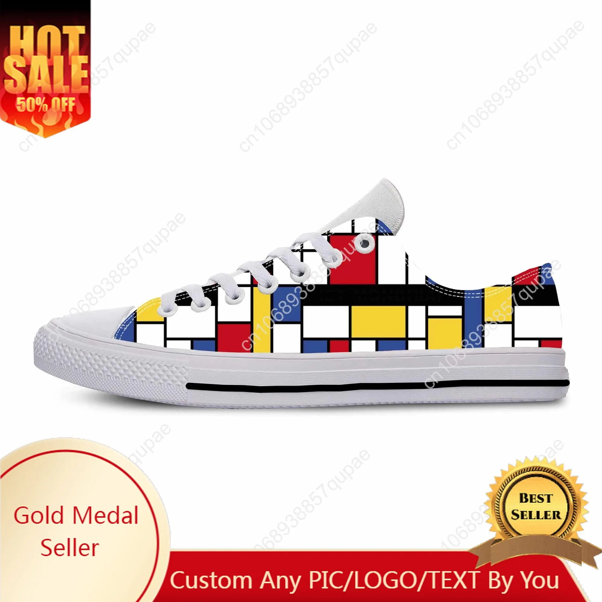 

Piet Mondrian Abstract Geometric Pattern Painting Casual Cloth Shoes Low Top Comfortable Breathable 3D Print Men Women Sneakers