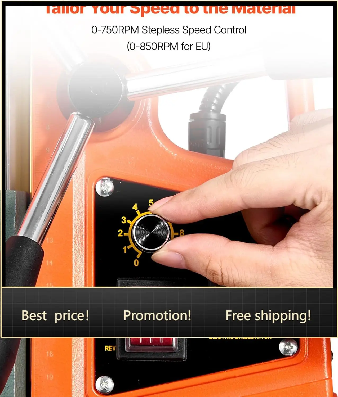 

Magnetic Drill Press, 1400 W, 2 inch Boring Diameter, 0-750 RPM Speed, Reversible Direction, Mag Drill Press with 11 Core Bits,
