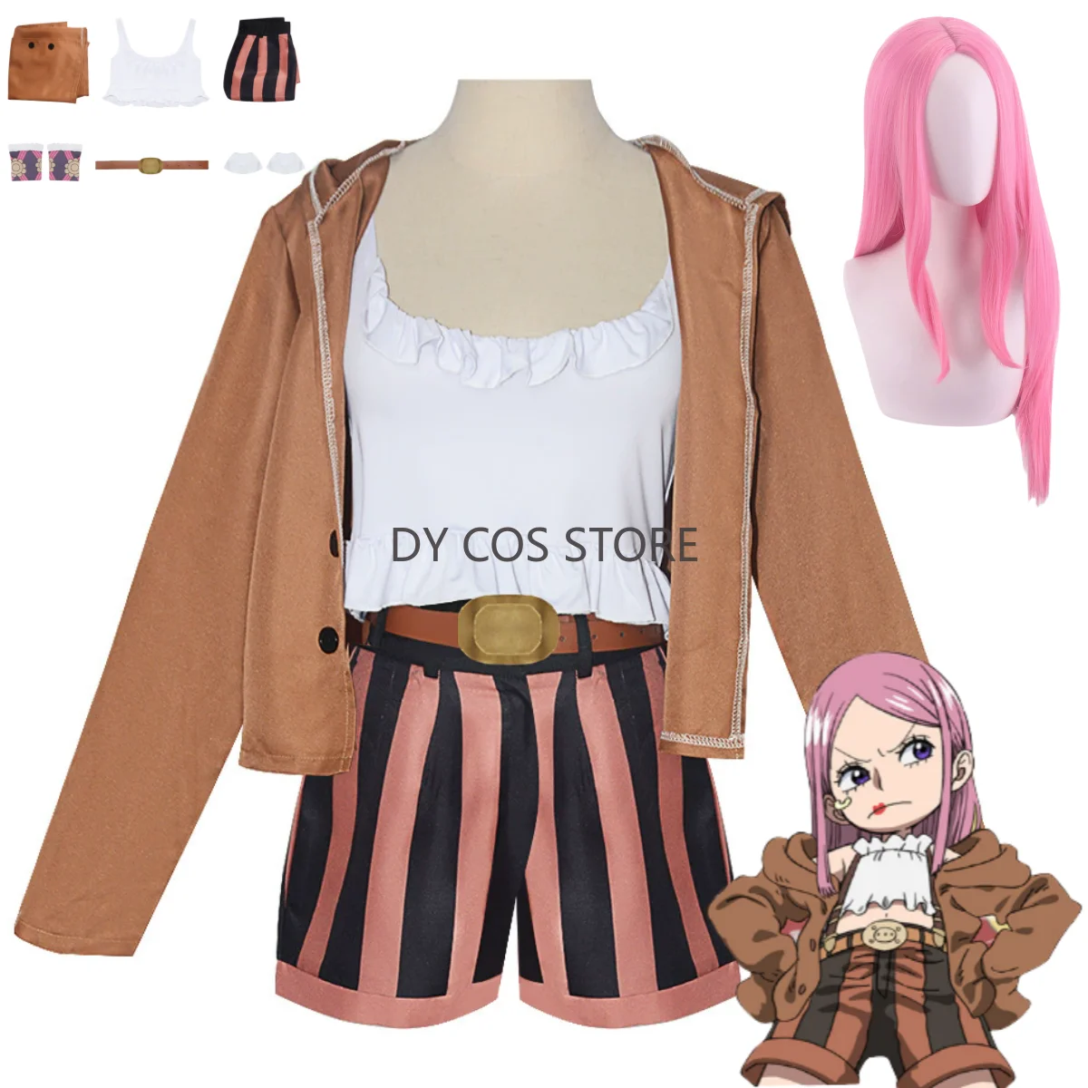 

Аниме Ювелирные Изделия Бонни Косплей Костюм Коричневое Пальто Шорты Униформа Полный Комплект Розовый Парик Взрослых Женщин Сексуальный Карнавальный Костюм Хэллоуина