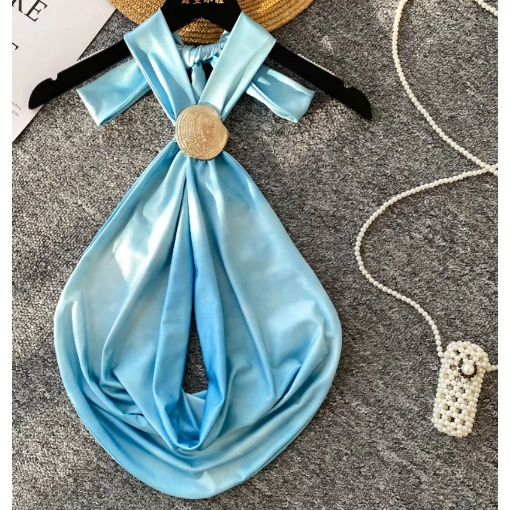 

Шикарный тонкий топ на бретелях с распашным воротником, корейский модный корсет, бюстье, летний Hotsweet, женский укороченный топ на бретельках Y2k