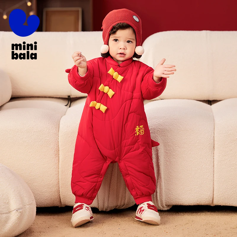 Mini Bala Padded One-piece Outfit for New Year's Greeting Winter New Year's Going Out 2025 New Version Infant's Clothes Red