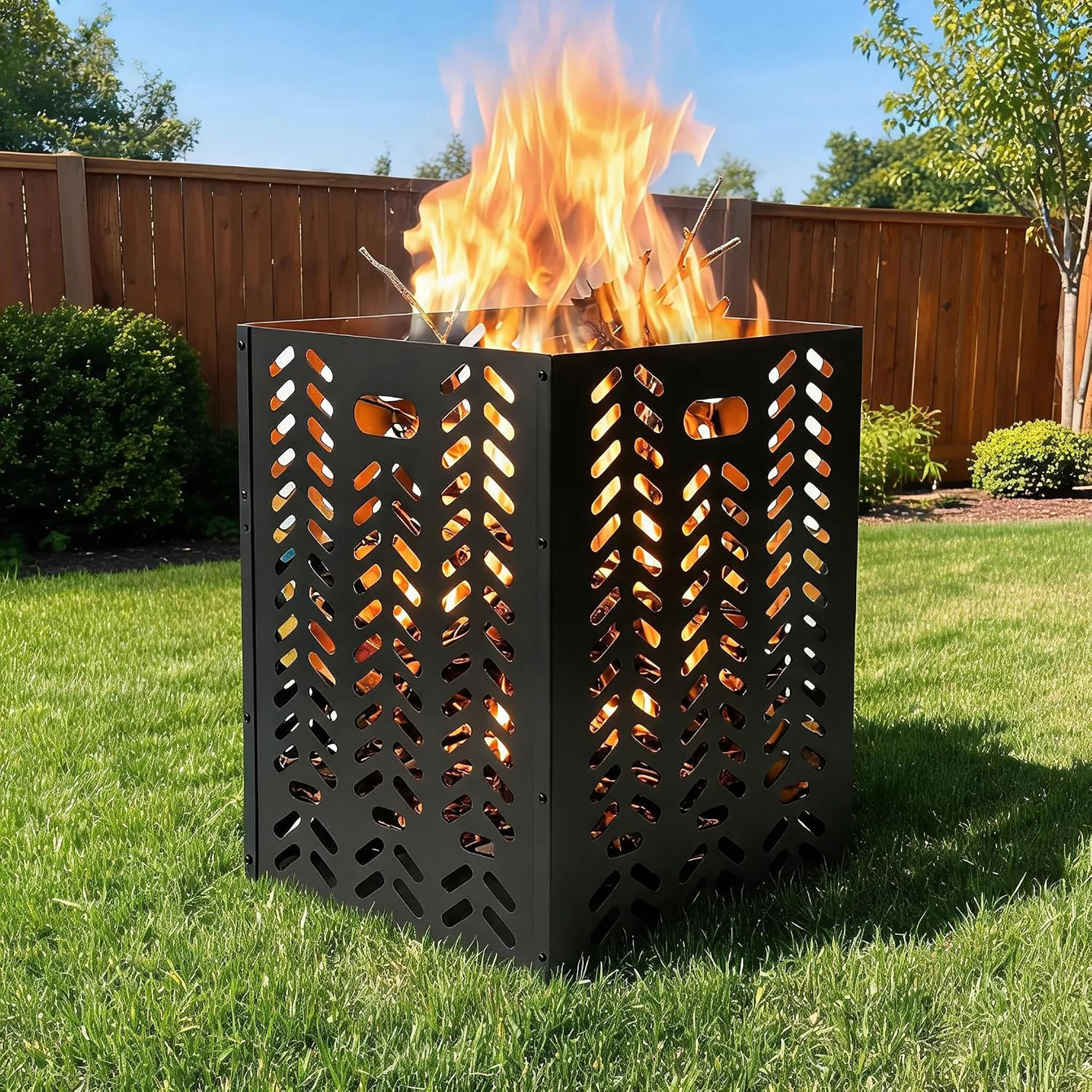 63 Gallon Outdoor Burn Barrel Heavy Duty Steel Fire Pit Cage With 4-Sided Air Vents For Leaves Branches Wood Yard Cleanup