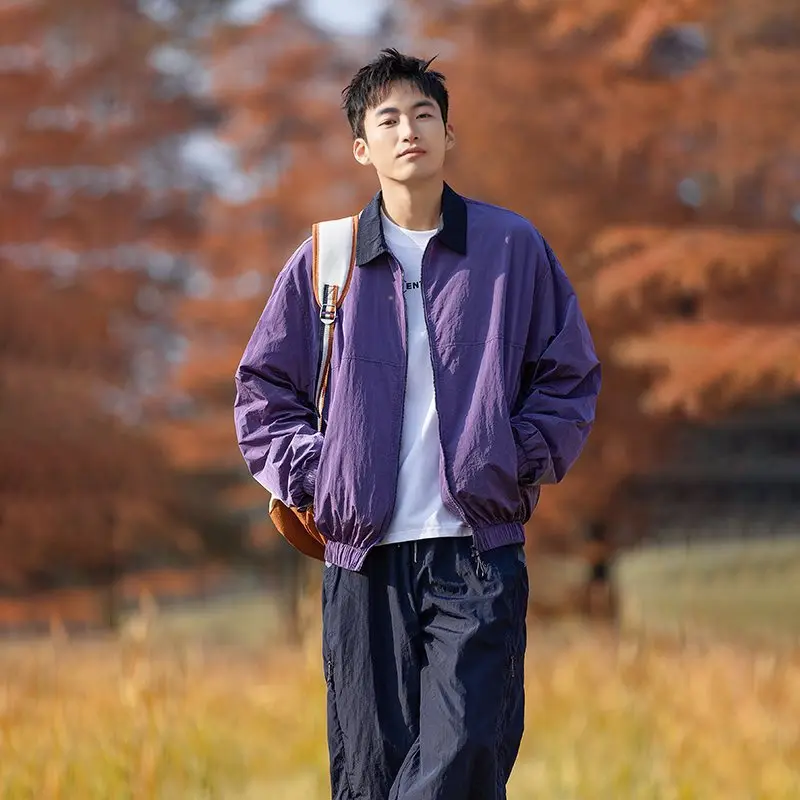 

Men's Commuter Outdoor Nylon Metal Jaet Lightweight Autumn Color Blo Coat Waterproof Stand Fit Long Sve No Co...