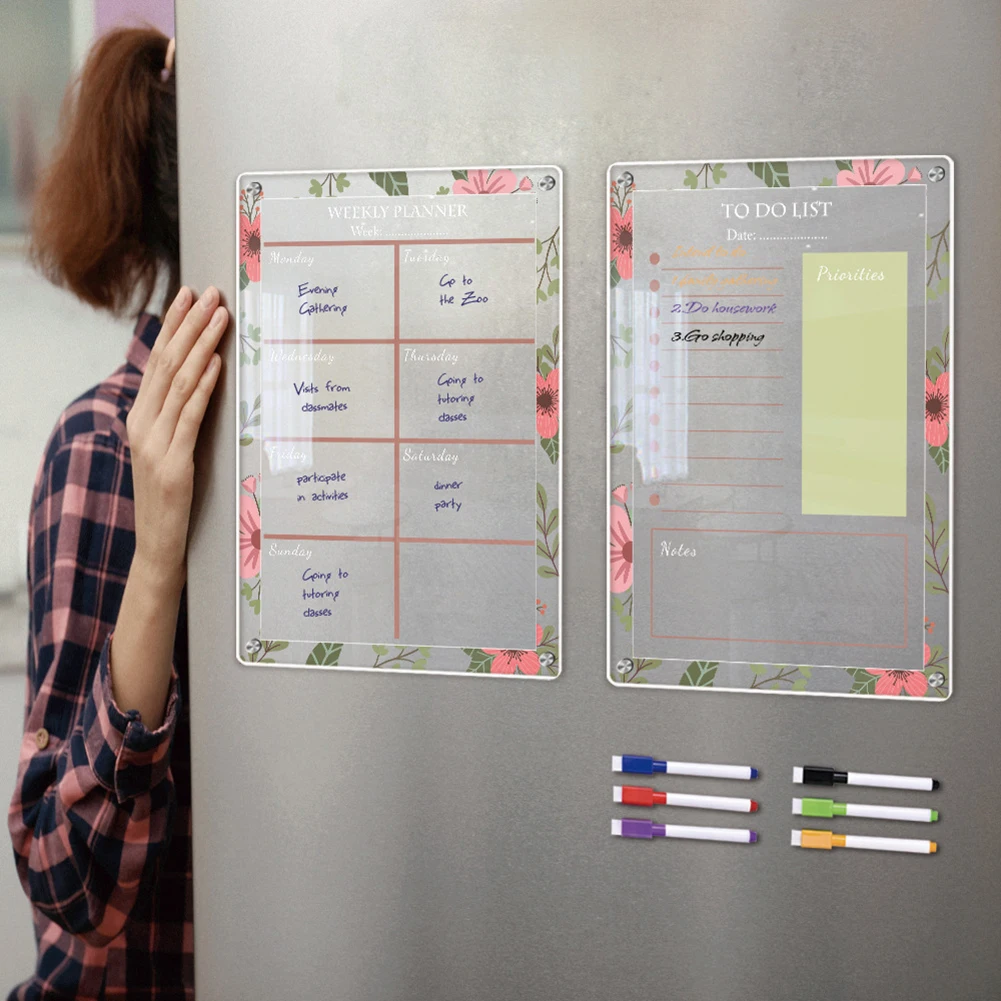 Fridge Organizer Magnetic Calendar Home Organization Easy To Clean Removable Design Strong Magnets Water-soluble Markers
