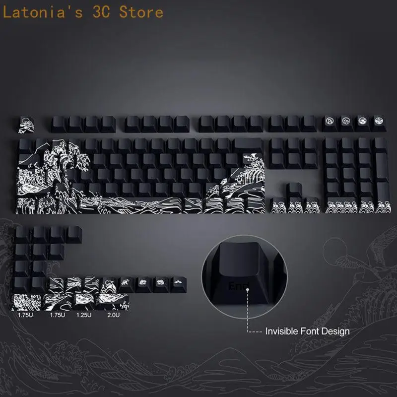 Fynmi Ukiyo e Artistic Keycaps PBT Material 127Key Cherries Profile Transparents Side Gravur für ANSI ISOs Mechanical X3UB – Detail 10