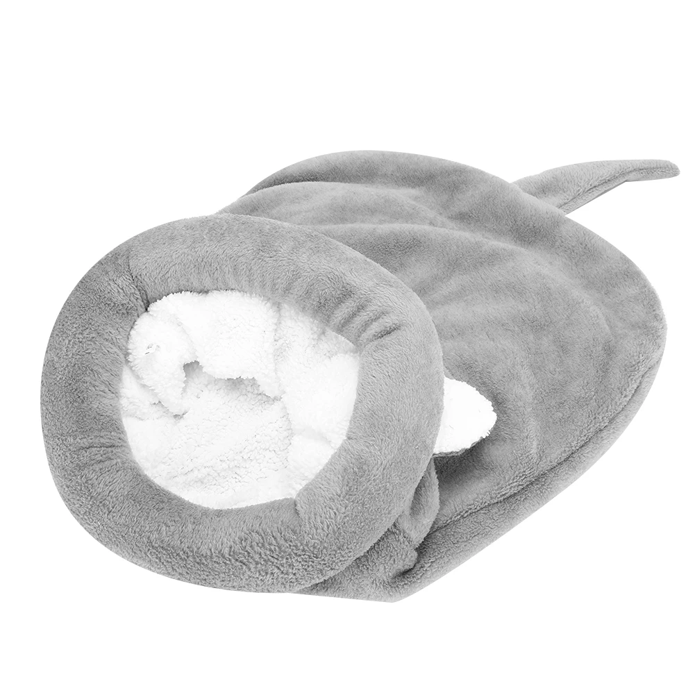 ZK40 Soft Plush Pet Bed Calming Self Warming Cave Sleeping Bag Comfortable Puppy Cats Kennel(Gray M )