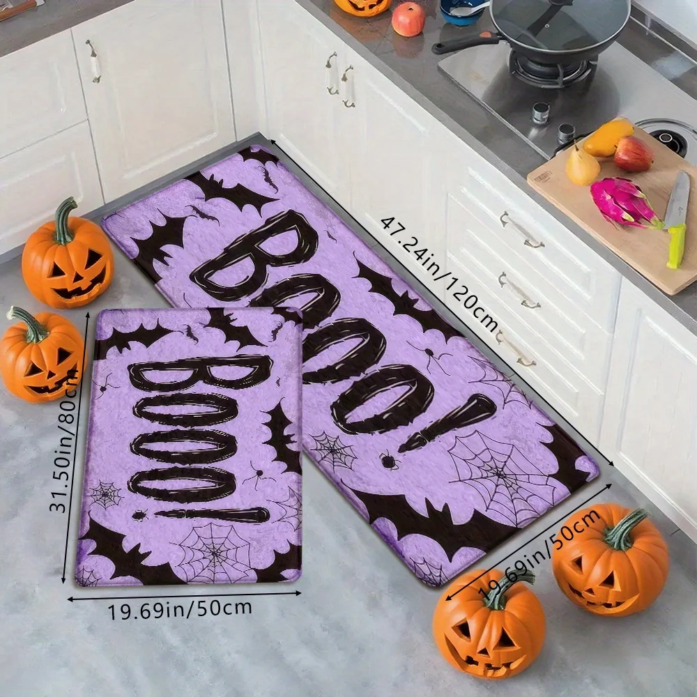 1pc, Halloween 'BOO' Themed Purple Doormat, Non-Slip Mat for The Entrance, Soft And Absorbent Bathroom Mat, Halloween Kitchen