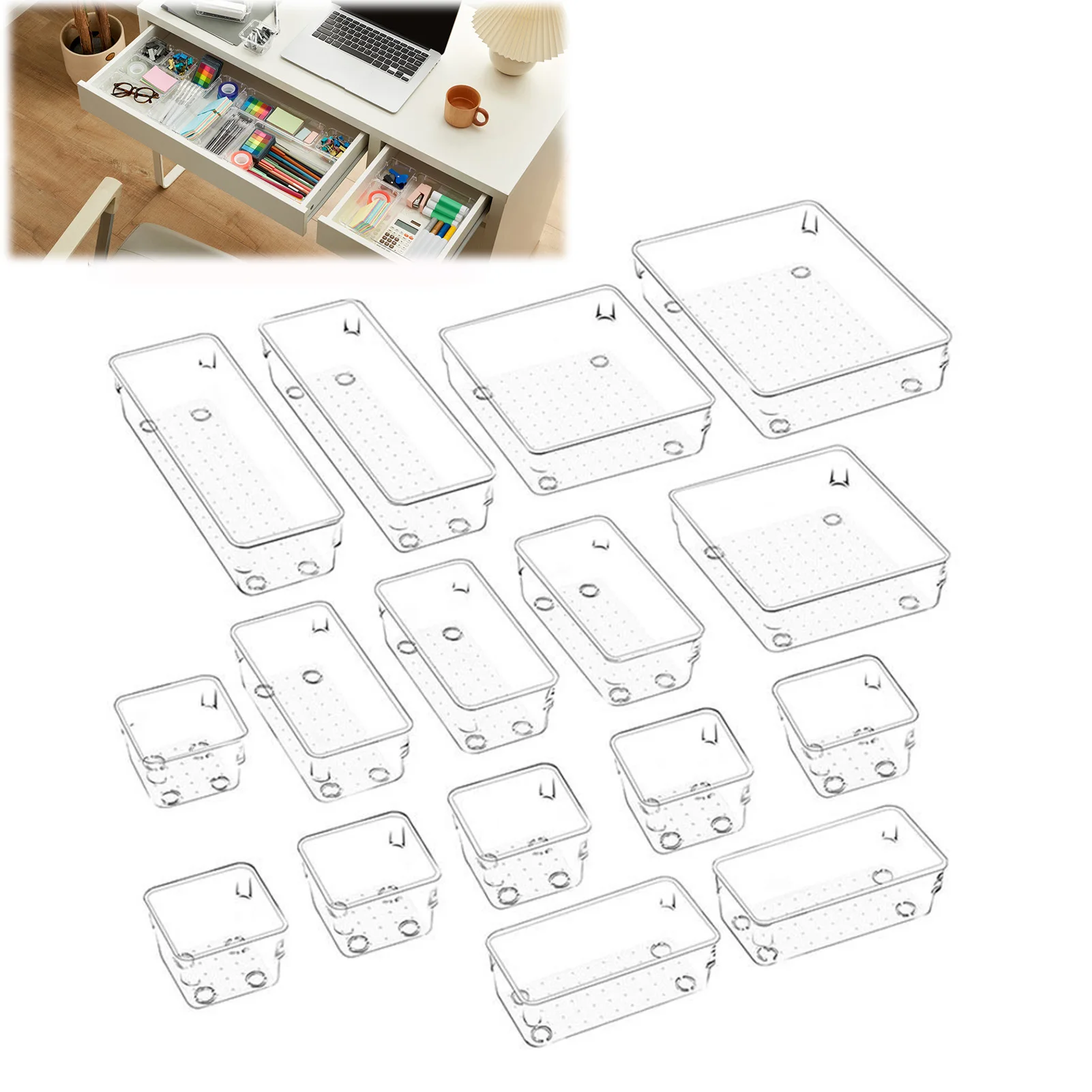 

16pcs/25pcs Jewelry Organization Storage Bins Non-Slip Drawer Dividers Storage Bins for Makeup Snacks Use