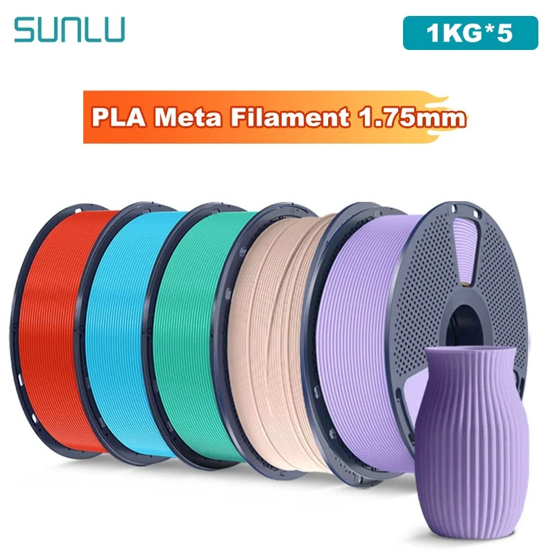 

SUNLU 5 кг PLA Meta, нить для 3D-принтера, 1,75 мм, 1000 г, катушка (2,2 фунта), аккуратно розташоваемая нить без узла, подходит для большинства принтеров FDM