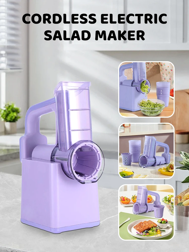 

Electric Cheese Grater Portable Salad Maker With 3 Different Shapes of Blades 40W Electric Rotary Slicer Shredder ABS304