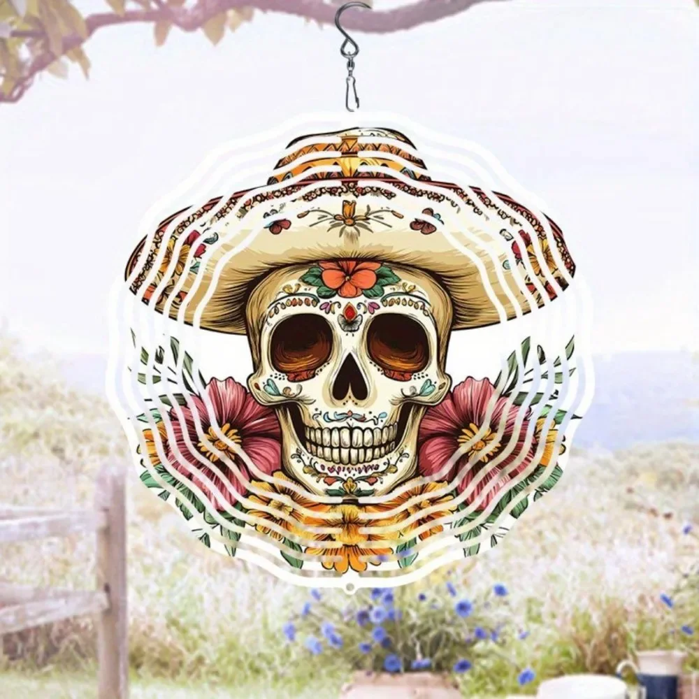 CIFBUY Campanas de Viento con Diseño de Sombrero de Cinco de Mayo y Mandala, Giratorio Metálico de 360° para Jardín, Adorno Colgante para Patio, Jardín, Césped y Porche