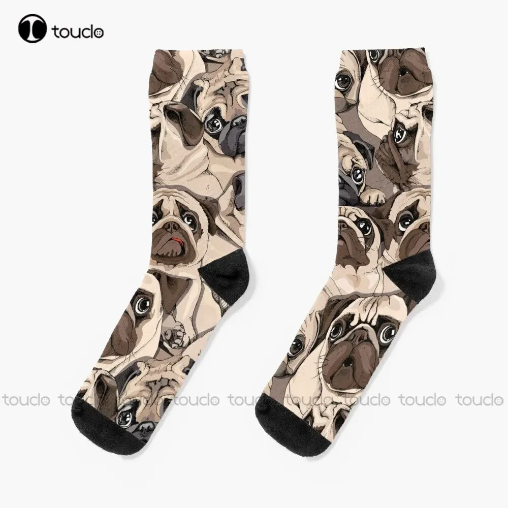 Seamless Pattern - Portrait Of Many Pugs Socks Football Socks Youth Boys Personalized Custom Unisex Adult Teen Youth Socks Funny