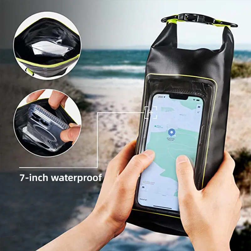 Impermeável Touch Screen Bags, Seco Bag para Trekking, Deriva, Rafting, Surf, Caiaque, Esportes ao ar livre, Camping Equipment, 2L