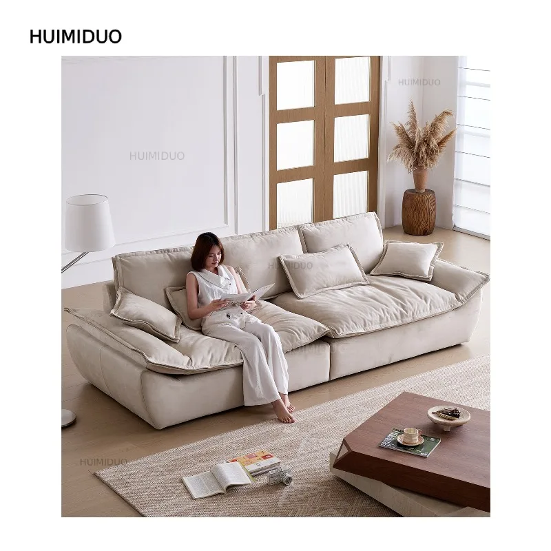 Sailing Sofa French Retro Large Sitting Deep Straight Row Living Room  Matte Fabric Anti-cat Scratch Sofa