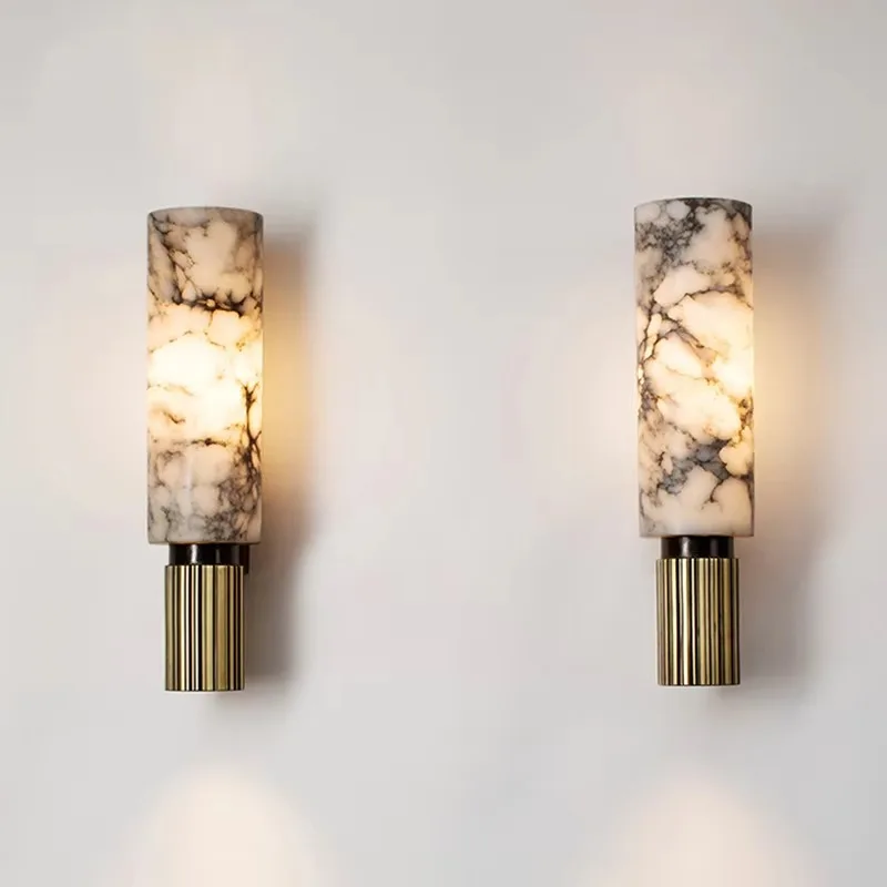 

*(2-piece set)Spanish Alabaster Wall Lamp Natural Black Veins Sconce for Hotel Lobby Grand Entrance Living Room Decoratio