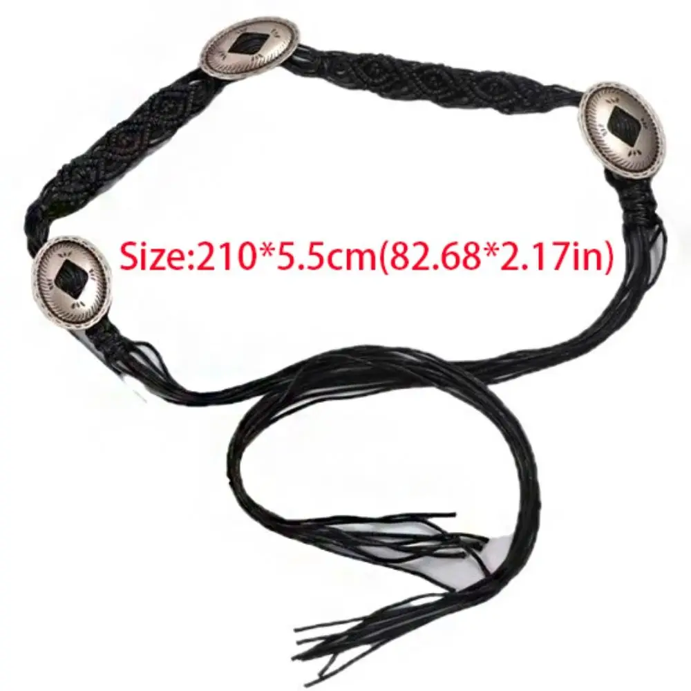 Simple Waistband Ethnic Style Weave Belt woven Hollow Bohemian Style Belt Round Ring Retro Tassel Waist Chain Daily
