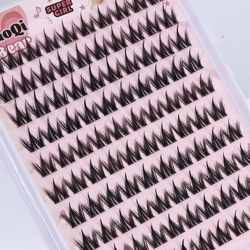 100束入り、高密度、接着剤不要、クラスターつけまつげ、セルフ接着、セクションタイプ、ナチュラルスタイル、マンガ風、フォトジェニック