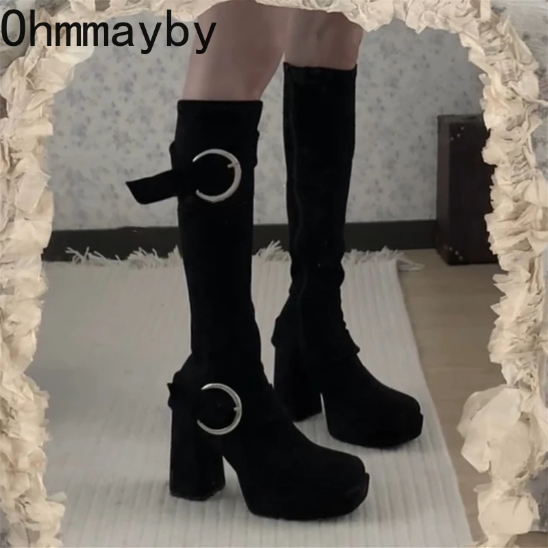 

Nightclub Fashion Women Knee High Boots Sexy Thick High Heels Wedding Party Pumps Autumn Winter Ladies Slim Long Booties
