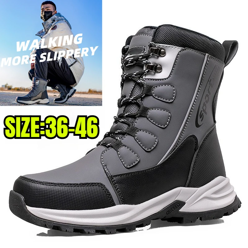 

Men Women Winter Motorcycle Boots Waterproof Cold Proof Leather Snow Boots Slip Resistant
