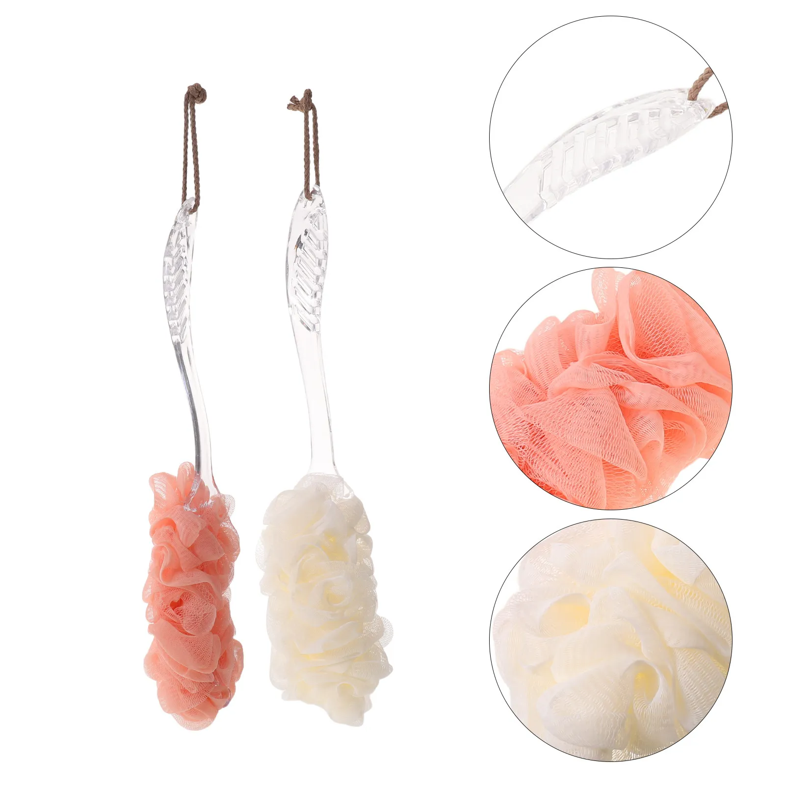 2Pcs Loofah Back Scrubbers Natural Bath Exfoliating Brushes Long Handle Shower Body Scrubbers for Sensitive Skin Fast Drying