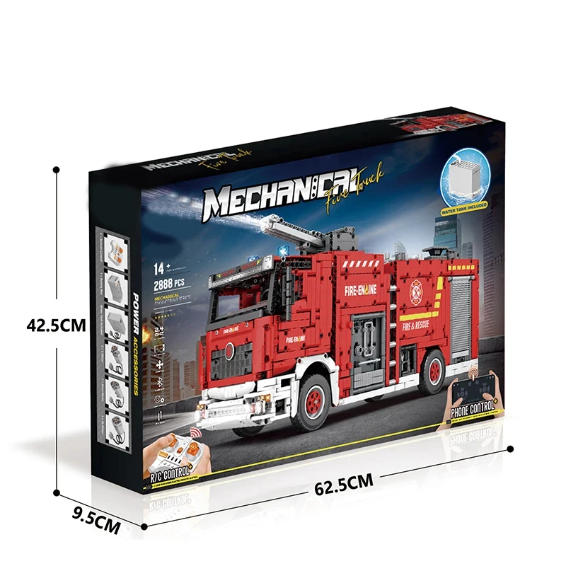 2888PCS City Water Jet Fire Truck Building Blocks MOC Model RC Technical Car Rescue Vehicle Bricks Toys For Kids Holiday Gifts