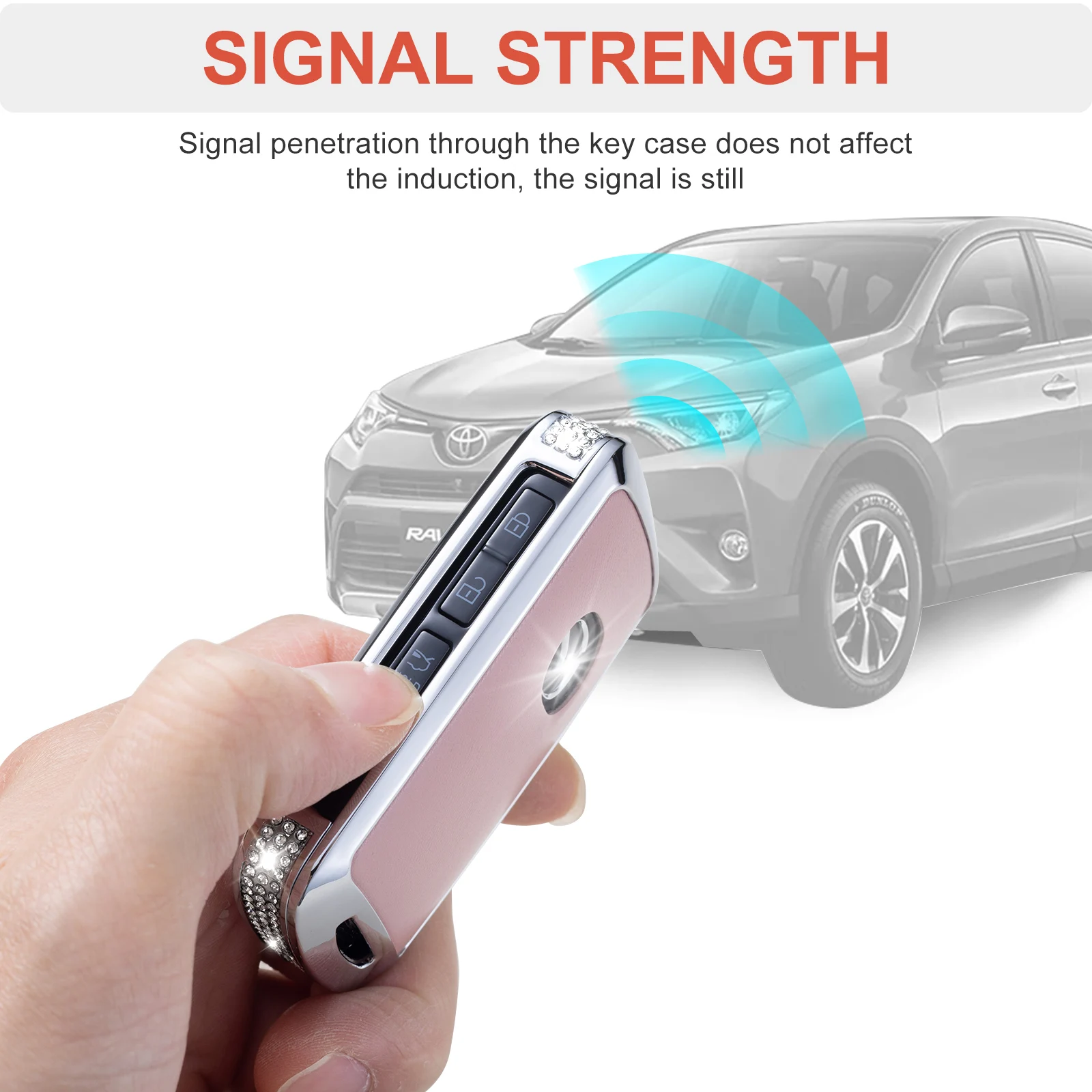 Key Fob Cover Compatible with Mazda, Pink Leather Crystal 360 Degree Protection Key Shell Case for 2019-2022 Mazda 3, Mazda 3 H