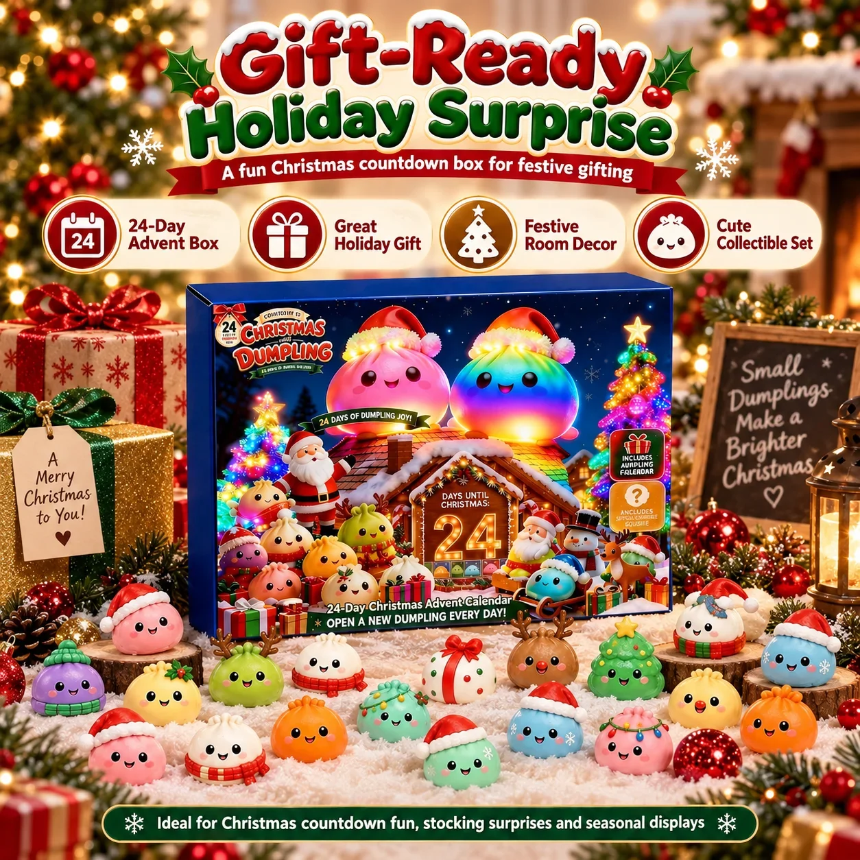 24 Day Christmas Squishy Advent Calendar 2026 Dumpling Mystery Box Slow Rising Squeeze Sensory Fidget Surprise Holiday Gift