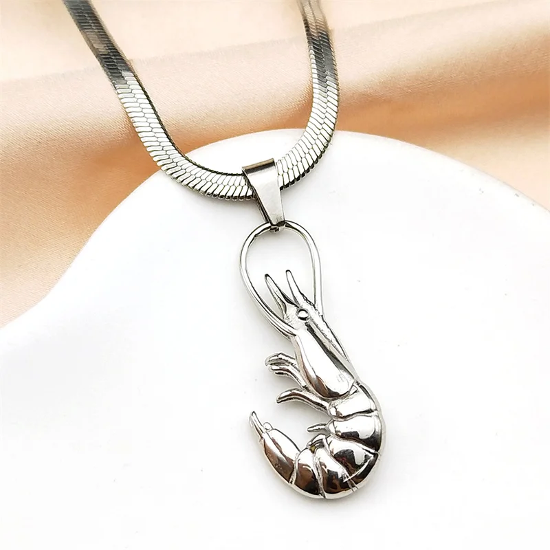 

Funny Shrimp Hiphop Neck Chain For Women Men Stainless Steel Silver Color Male Fashion Choker Party Necklace Jewelry Gifts