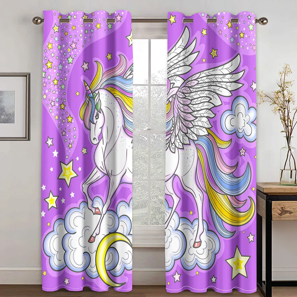 

Children's Favorite Unicorn Curtains Rainbow Horse Pattern Sunshade Curtains Boys Girls Room Bedroom Decorative Curtains