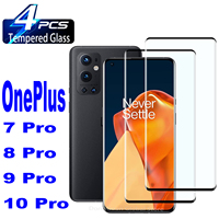 9H Curved Four Sides Glue Tempered Glass For OnePlus 7 8 9 10 Pro 2/4PCS HD Screen Protector Glass