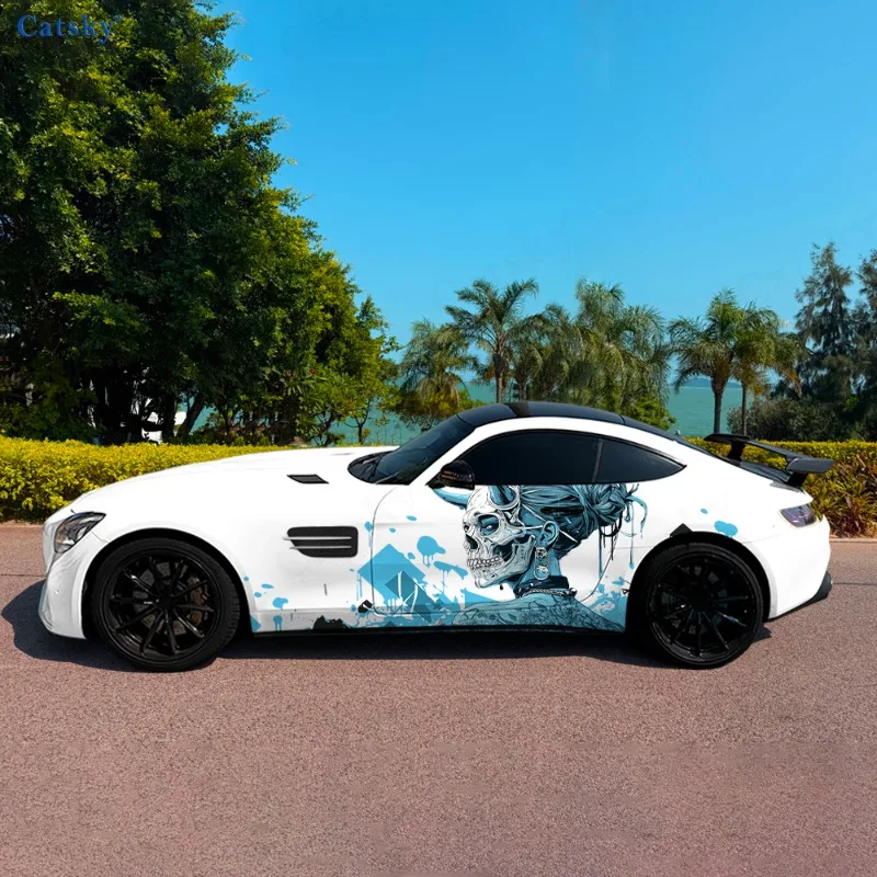 

CATSKY.2pcs.Cool Car Wrap Sticker of Cool Skull-Masked Girl with Horns (Decorative & Scratch-Resistant, Fade-Proof