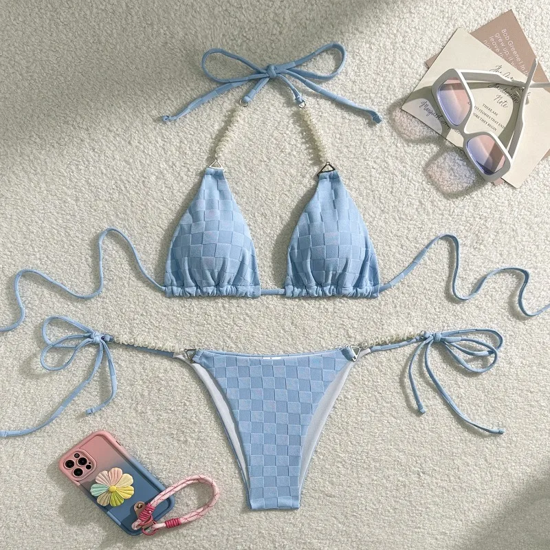 

Women's Triangle String Bikini Set Sexy Tie Side Two Piece Swimsuit Cute Halter Bathing Suit