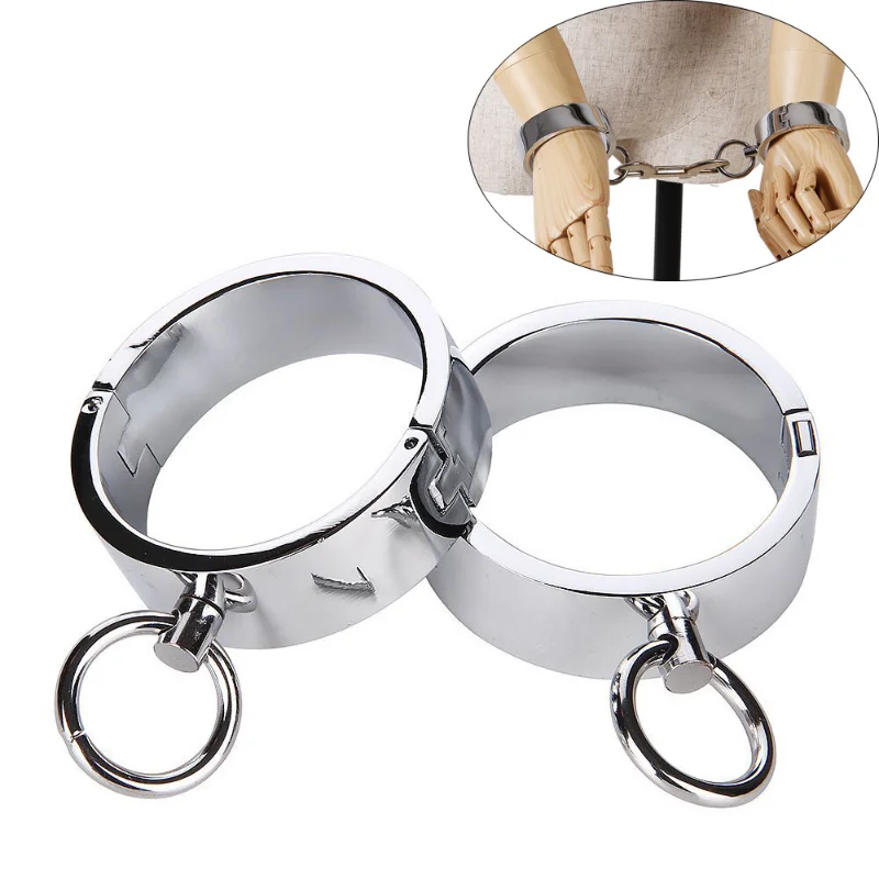 Heavy Metal Steel Slave BDSM Bondage Lock Circular Wrist Handcuffs Ankle Cuffs Neck Collar Shackles Adult Sex Toys Men Women