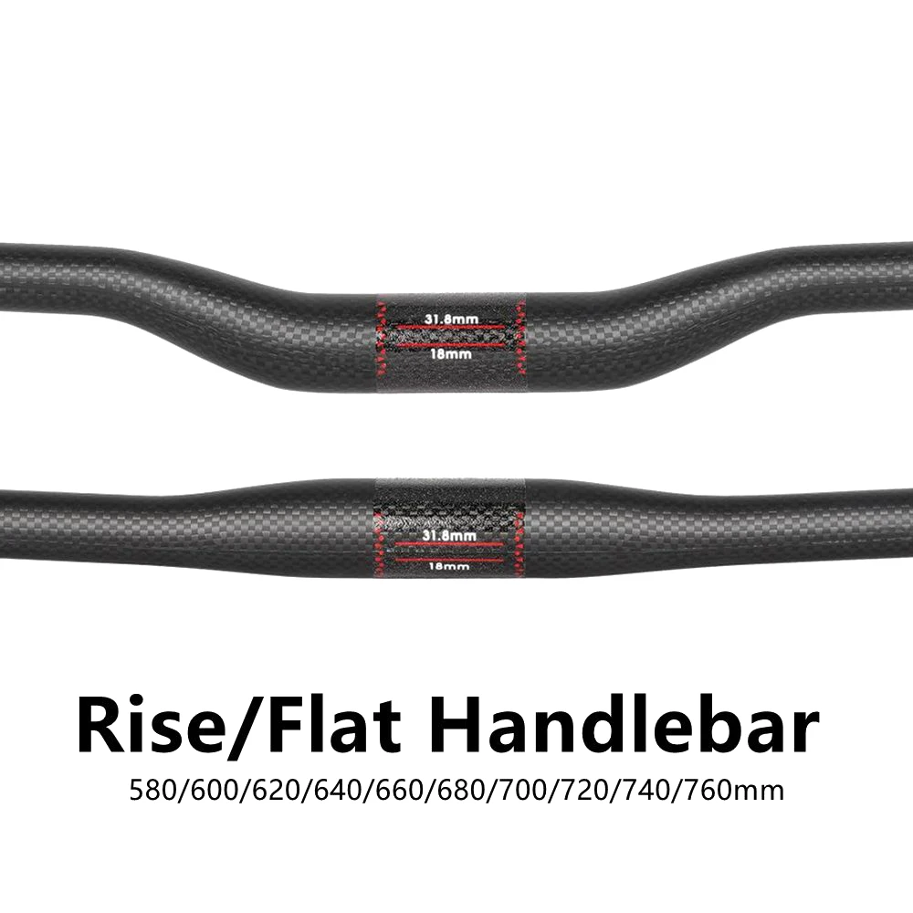 Manillar de bicicleta de montaña, manillar de fibra de carbono de 31,8mm, manillar de bicicleta MTB, aumento/manillar plano, ancho 580mm - 760mm, 3K mate