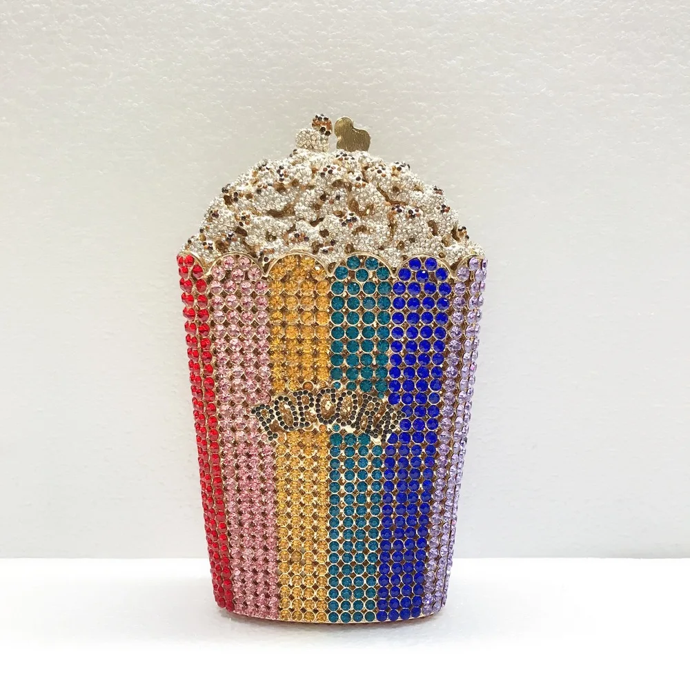 Multi Color Popcorn Ctystal Evening Clutch Purse Fashion Personality Rhinestone Party Prom Handbags Luxury Rainbow Bags for Lady