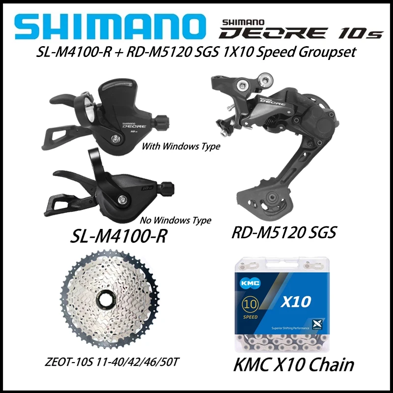 

SHIMANO DEORE M4100 + M5120 10 Speed Groupset SL-M4100 Shift Lever RD-M5120-SGS Rear Derailleur X10 Chain ZEOT Cassette