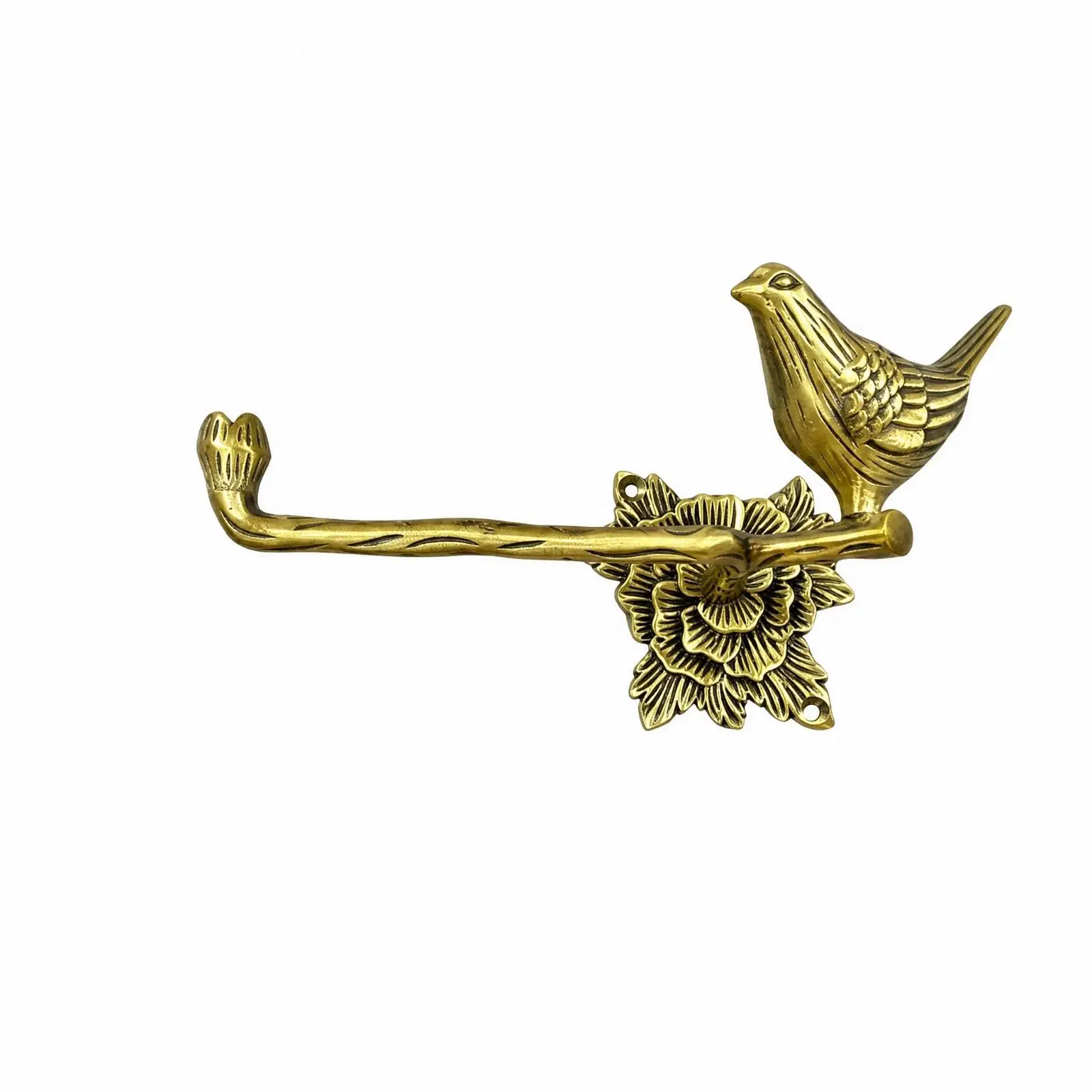 Brass Tone Copper Wall Holder for Tissues and Towels with Ornamental Bird Design Bathroom Storage for Powder Room Easy Install