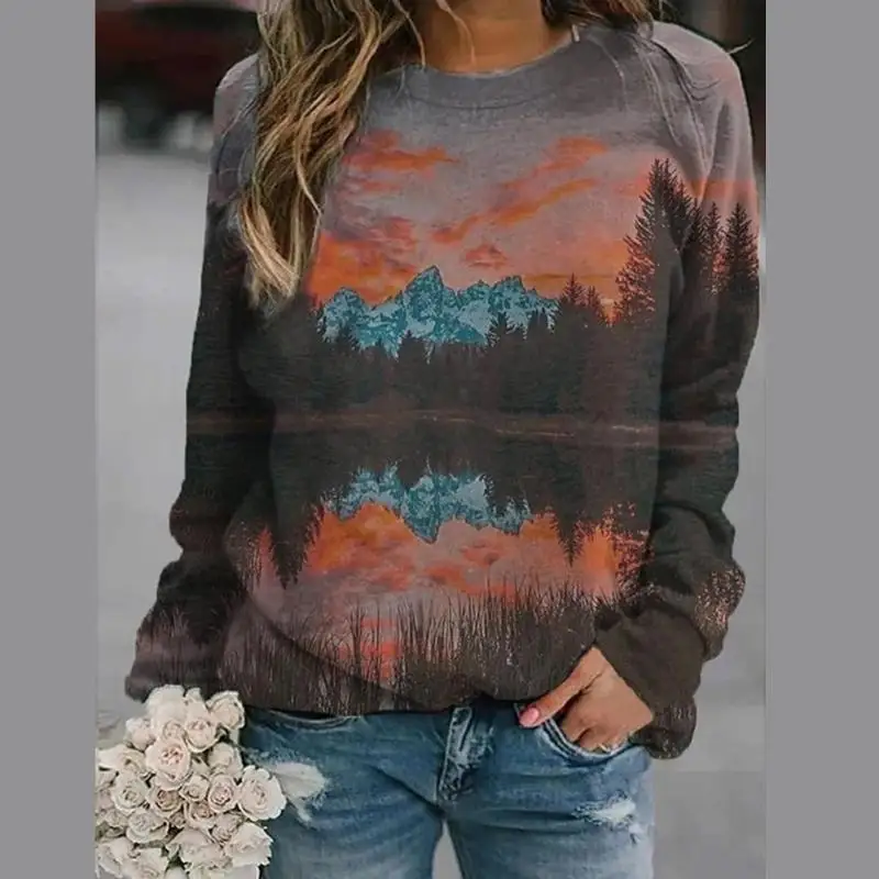 R3MC Sweat-shirt tendance imprimé floral 3D pour confortable respirant, manches longues, col rond