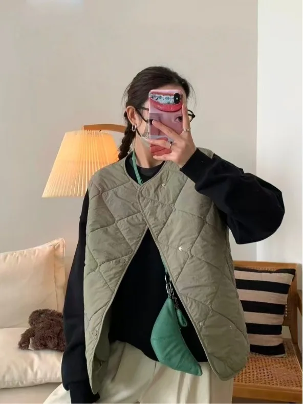 

Women's Loose Casual Svel Vest Autumn Winter New Sle Diamond Pattern Warm Top Versatile oulder Pad Jaet