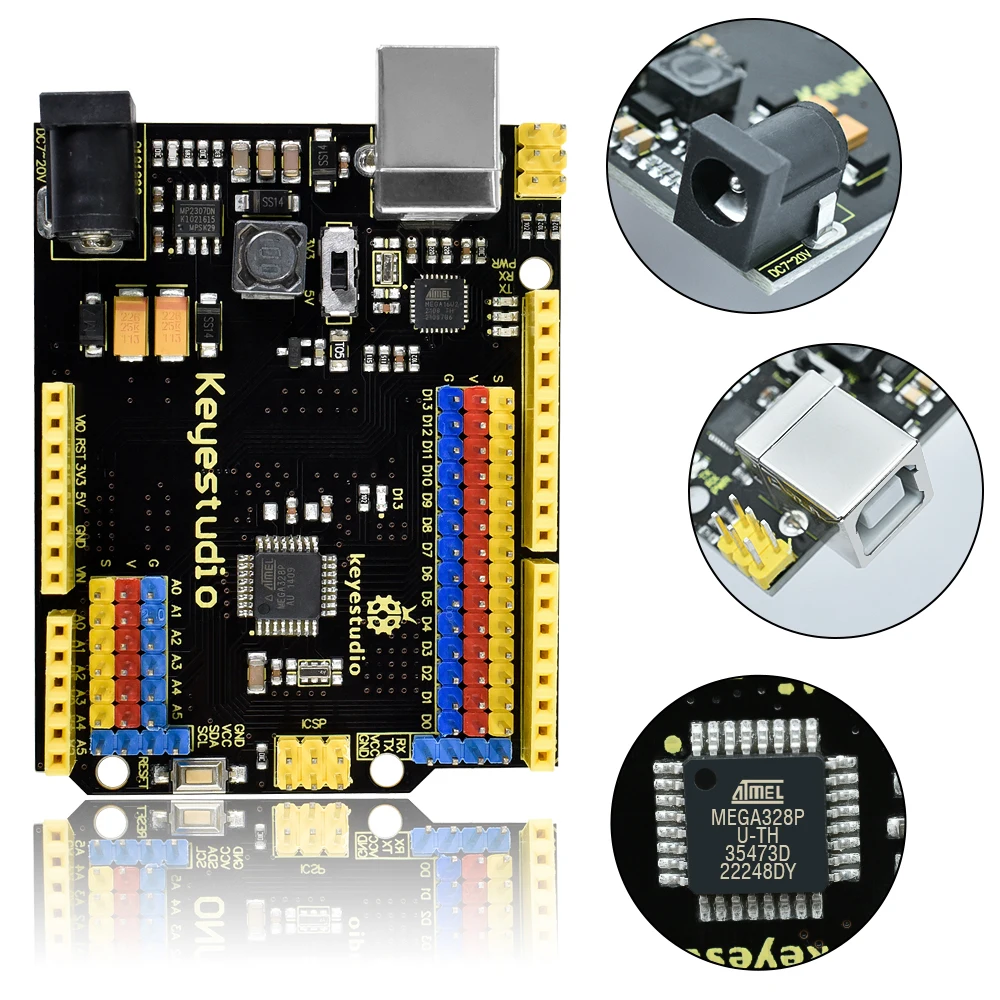 Keyestudio UNO With Pin Header Interface USB Cable Compatible With Arduino UNO R3 Board For Arduino Programing