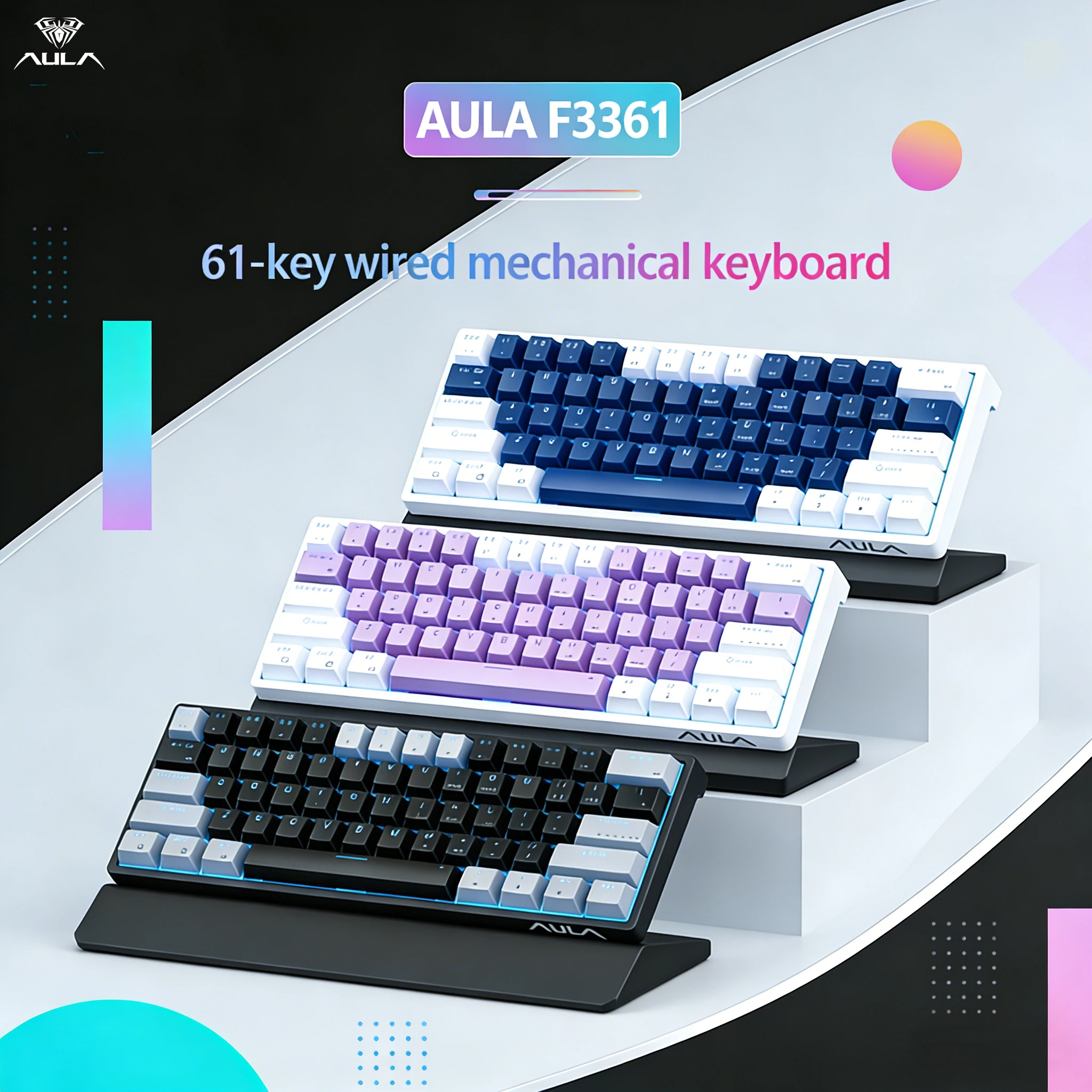 F3361 Wired Mechanical Keyboard 61 Keys Hot Swappable RGB Backlit PBT Keycaps Compact Gaming Keyboard for PC and Laptop
