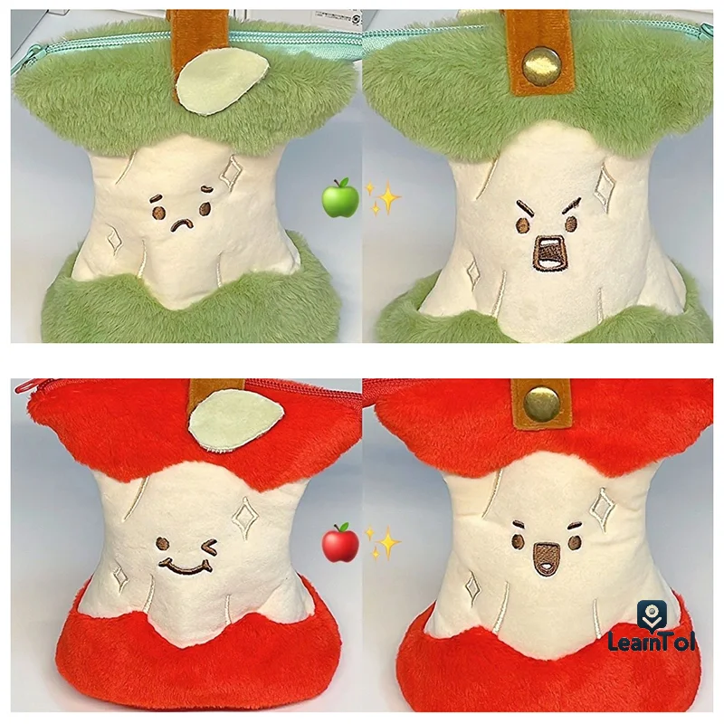 Cute Plush Fruit Core Pen Bag Two-sided Pattern Large Capacity Pencil Case Cartoon Stationery Organizer Creative Pen Container