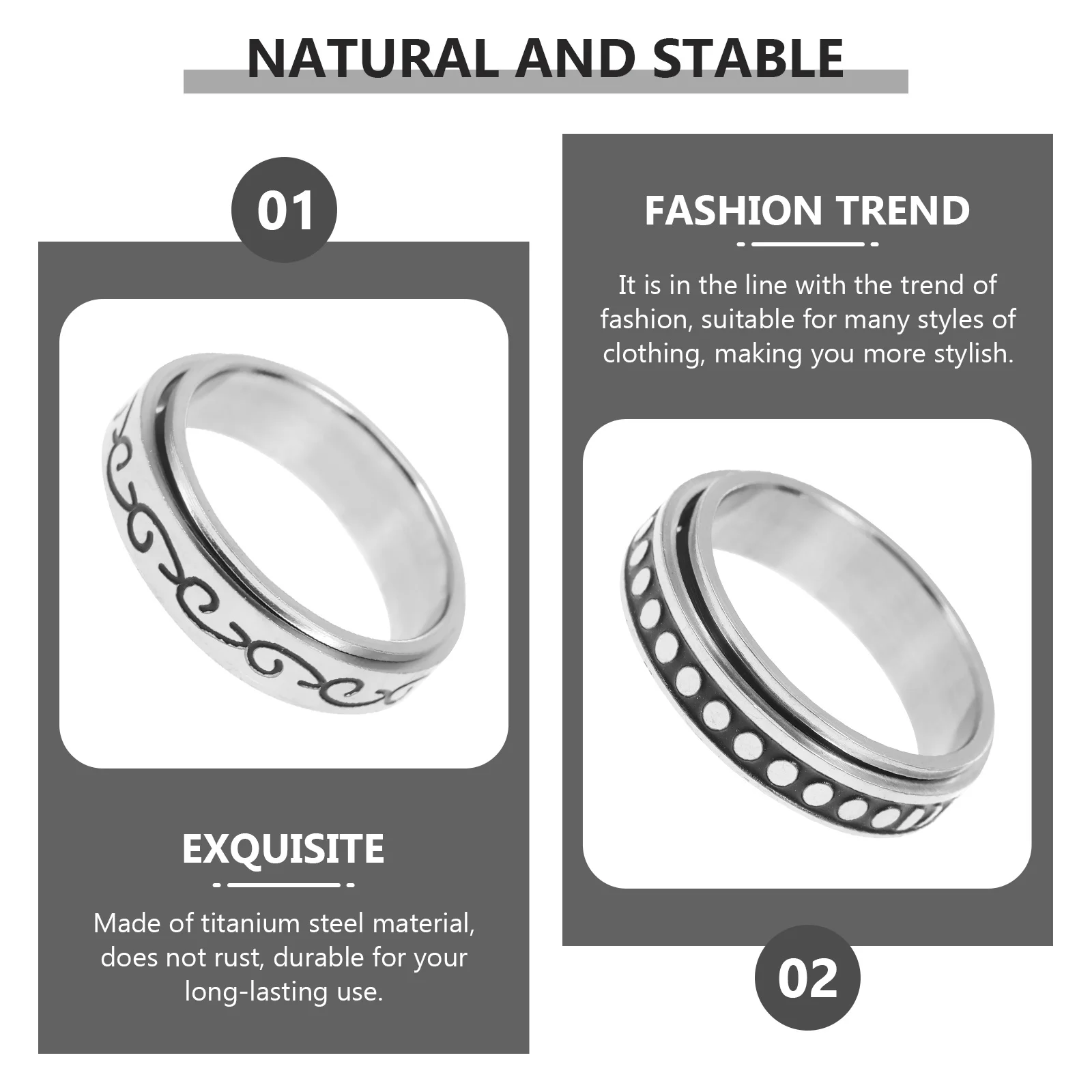 

7Pcs Fidget Anxiety Ring Durable Titanium Steel Rotatable Finger Jewelry for Men and Women Stylish Accessory Fidget Ring