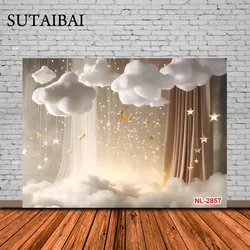 Twinkle Stars Backdrop Cake Smash Baby Birthday Party Decor Starry Clouds Portrait Photography Background Photo Studio