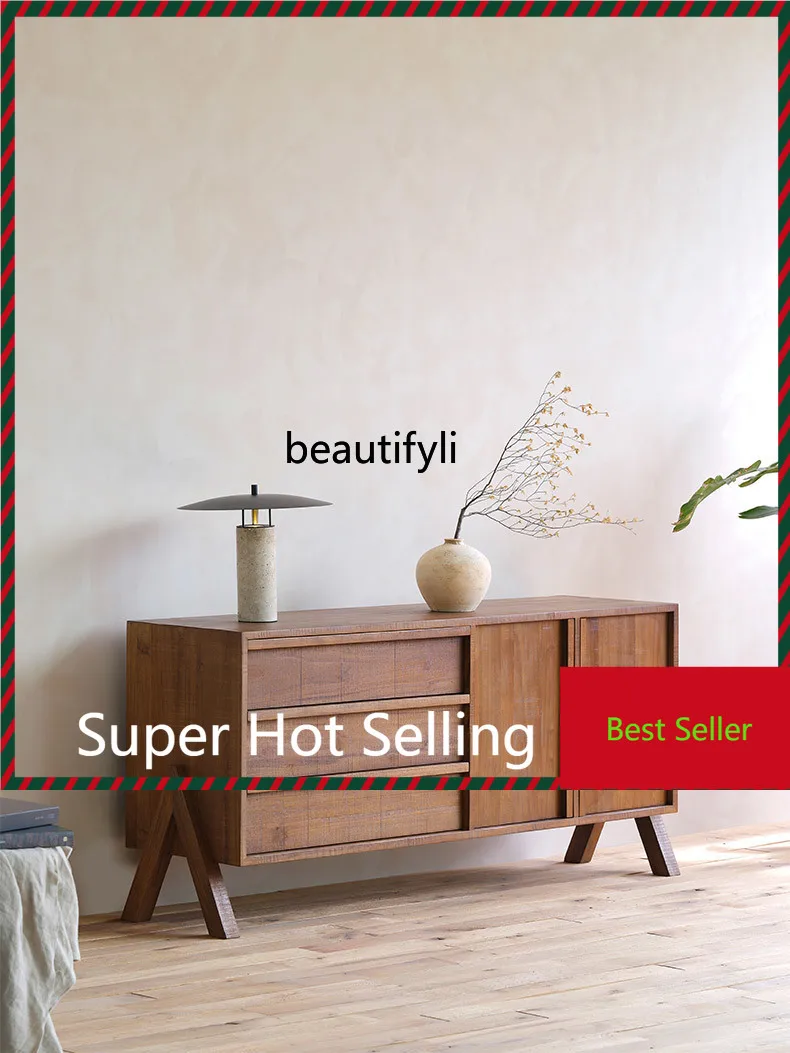 

A71 Teak three-bucket cabinet solid wood living room entrance cabinet medieval bedroom storage side cabinet