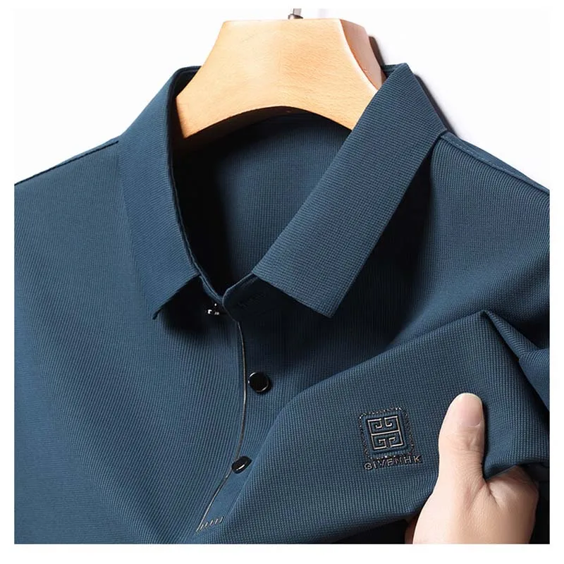 Men's Summer Short-sleeved High-end Hot Stamping Design High-quality Seamless Lapel POLO Shirt Business Casual Breathable Top