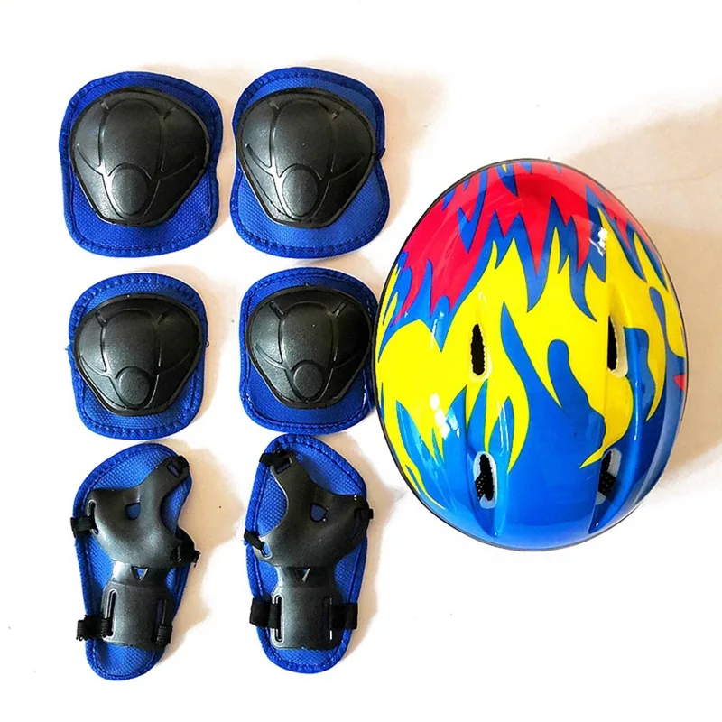 7Pcs Bicycle Helmet Set Cycling Protective Gear Skiing Skating Knee Wrist Guard Sports Roller Kids Skateboarding Elbow Pads