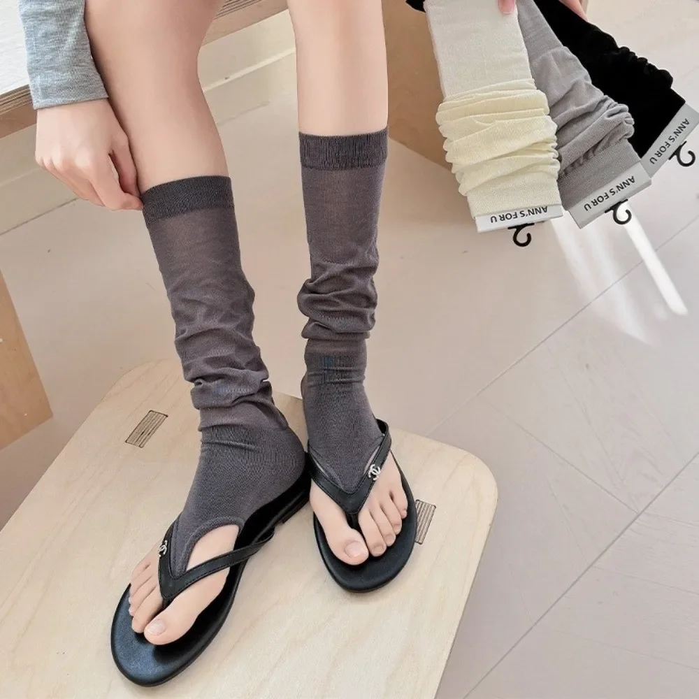 1 Pair Ballet Style Foot Stepping Women Calf Socks Thin Solid Color Leg Warmers Sunscreen Breathable Stacked Socks Summer